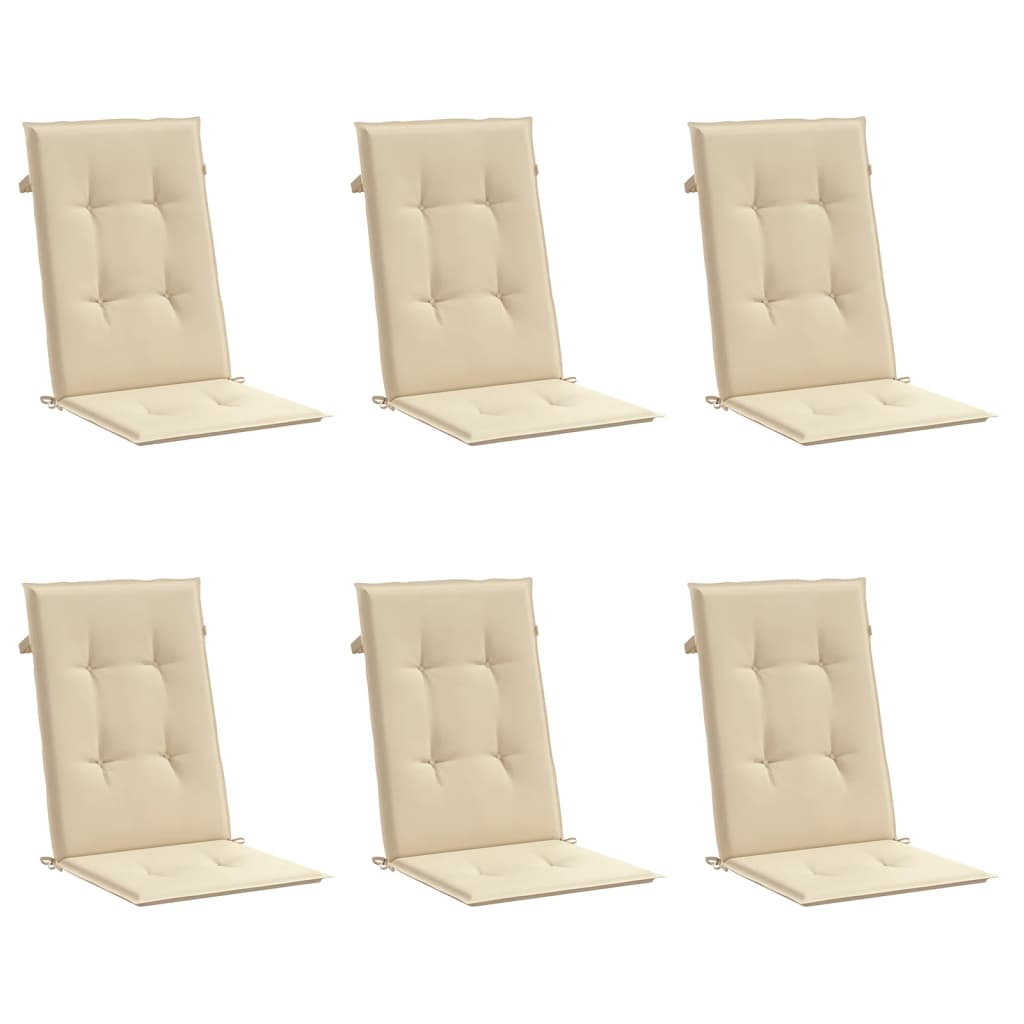 Garden Highback Chair Cushions 6 pcs Beige 120x50x3 cm Fabric