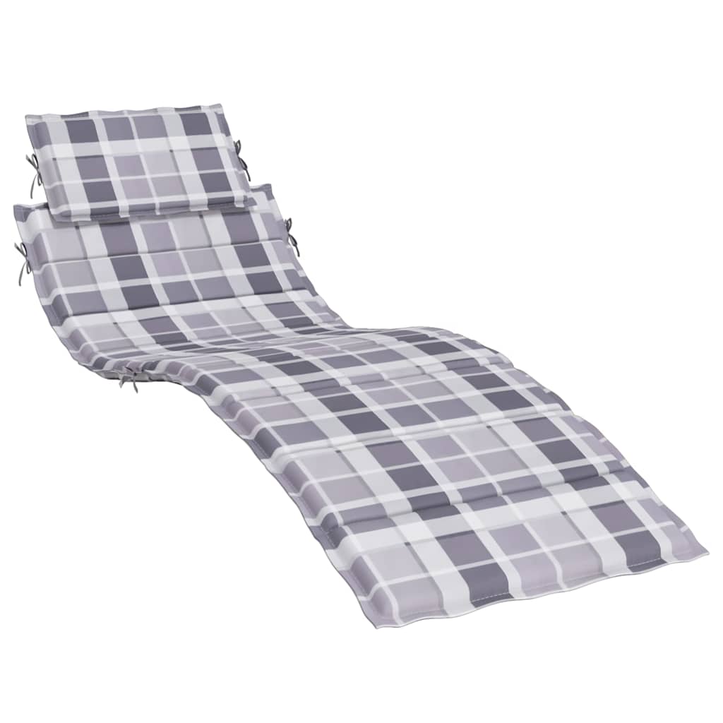 Sun Lounger Cushion Grey Check Pattern 186x58x4cm Oxford Fabric