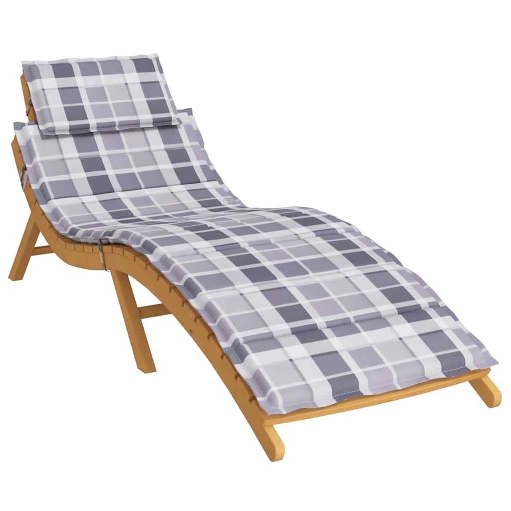 Sun Lounger Cushion Grey Check Pattern 186x58x4cm Oxford Fabric