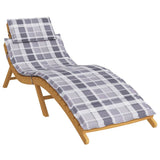 Sun Lounger Cushion Grey Check Pattern 186x58x4cm Oxford Fabric - Side View