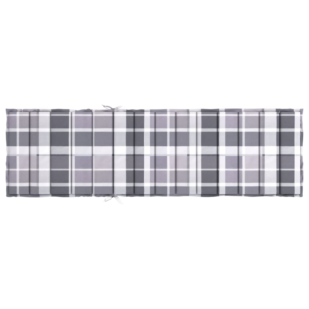 Sun Lounger Cushion Grey Check Pattern 200x50x3cm Oxford Fabric