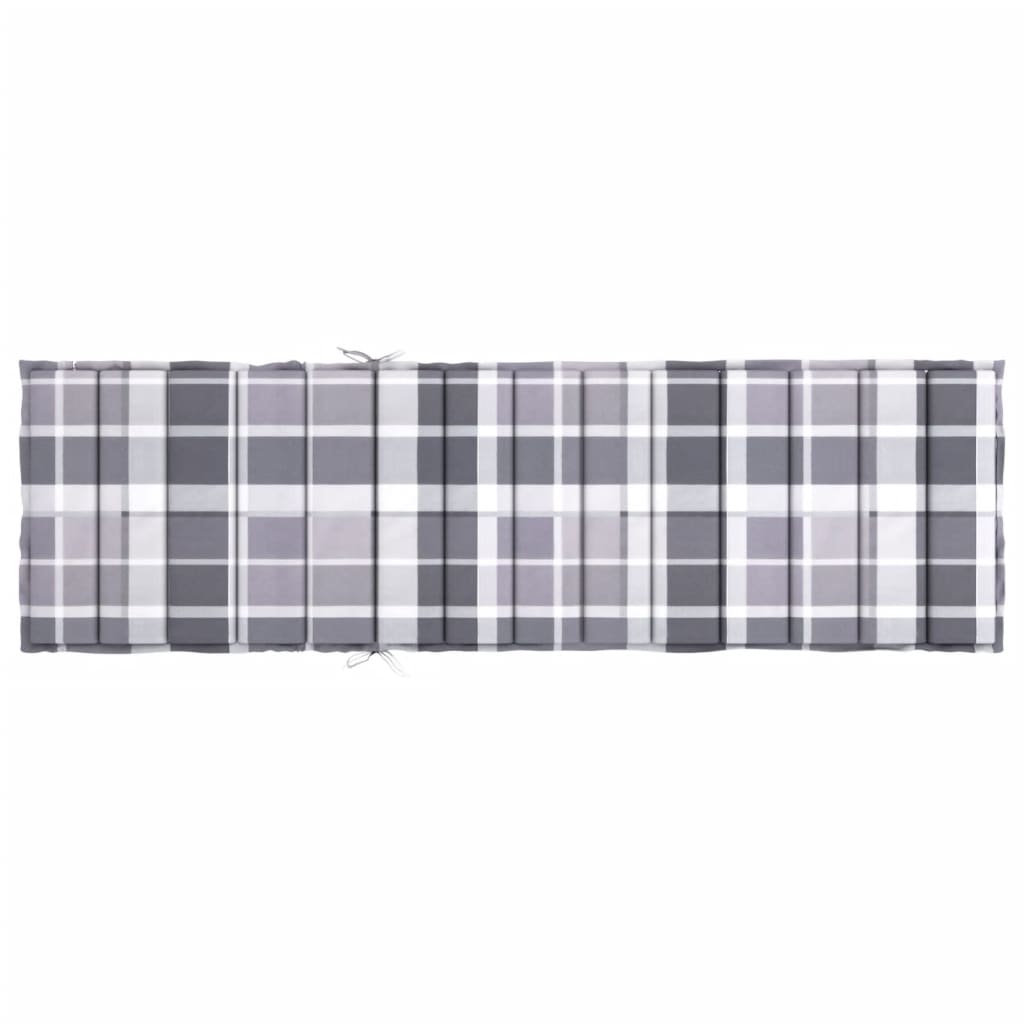 Sun Lounger Cushion Grey Check Pattern 200x60x3cm Oxford Fabric