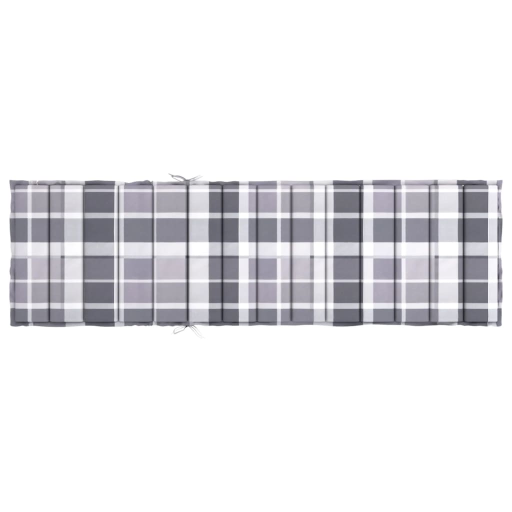 Sun Lounger Cushion Grey Check Pattern 200x70x3cm Oxford Fabric