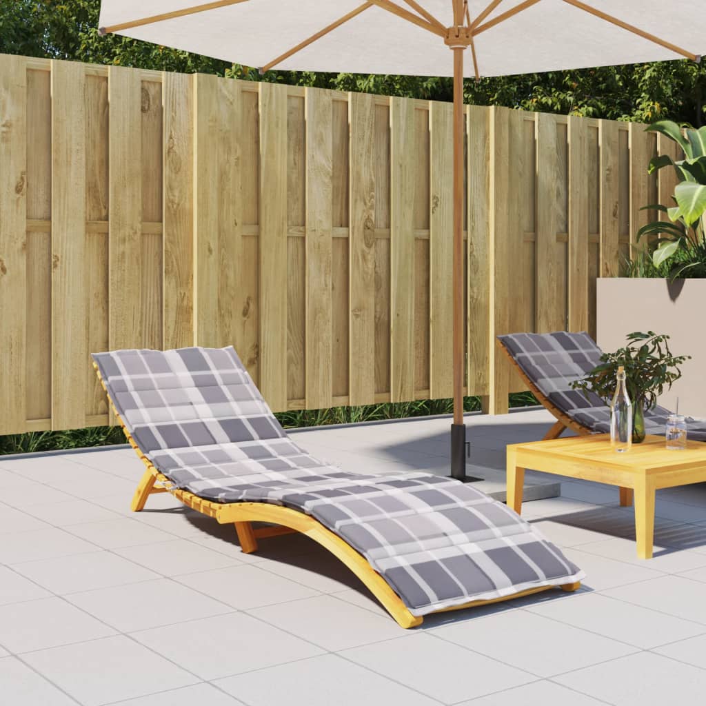 Sun Lounger Cushion Grey Check Pattern 200x70x3cm Oxford Fabric