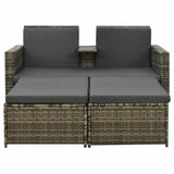 3 Piece Garden Lounge Set with Cushions Poly Rattan Grey - Front View