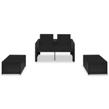 3 Piece Garden Lounge Set with Cushions Poly Rattan Black - Front View