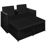 3 Piece Garden Lounge Set with Cushions Poly Rattan Black - Top-Down View