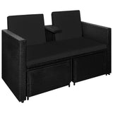 3 Piece Garden Lounge Set with Cushions Poly Rattan Black - Rear View
