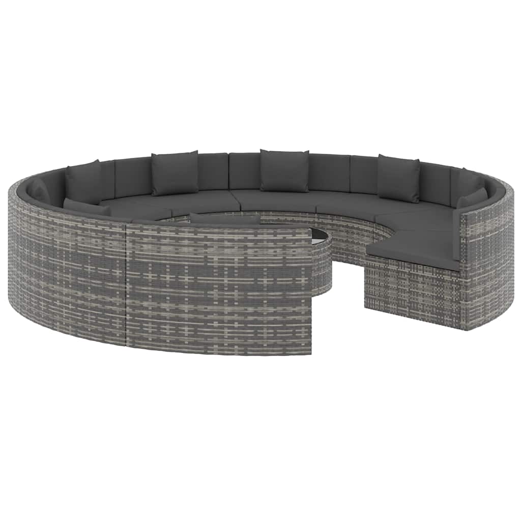 10 Piece Garden Lounge Set with Cushions Poly Rattan Grey