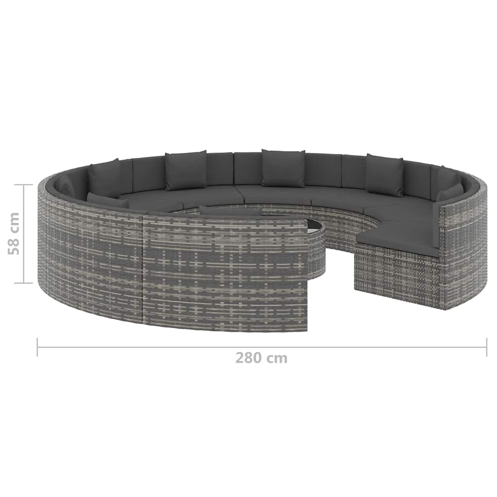 10 Piece Garden Lounge Set with Cushions Poly Rattan Grey