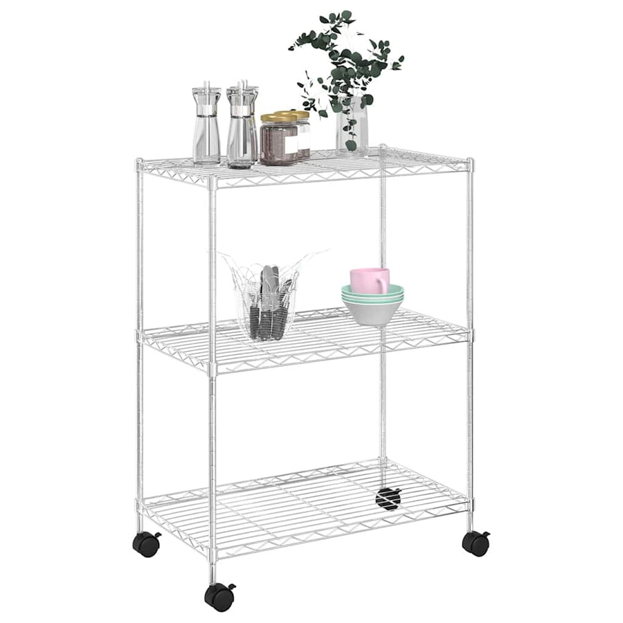 3-Tier Storage Rack with Wheels 60x35x81 cm Chrome 150 kg
