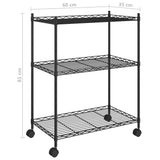 3-Tier Storage Rack with Wheels 60x35x81 cm Black 150 kg - Top-Down View