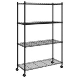 4-Tier Storage Shelf with Wheels 90x35x142 cm Black 200 kg