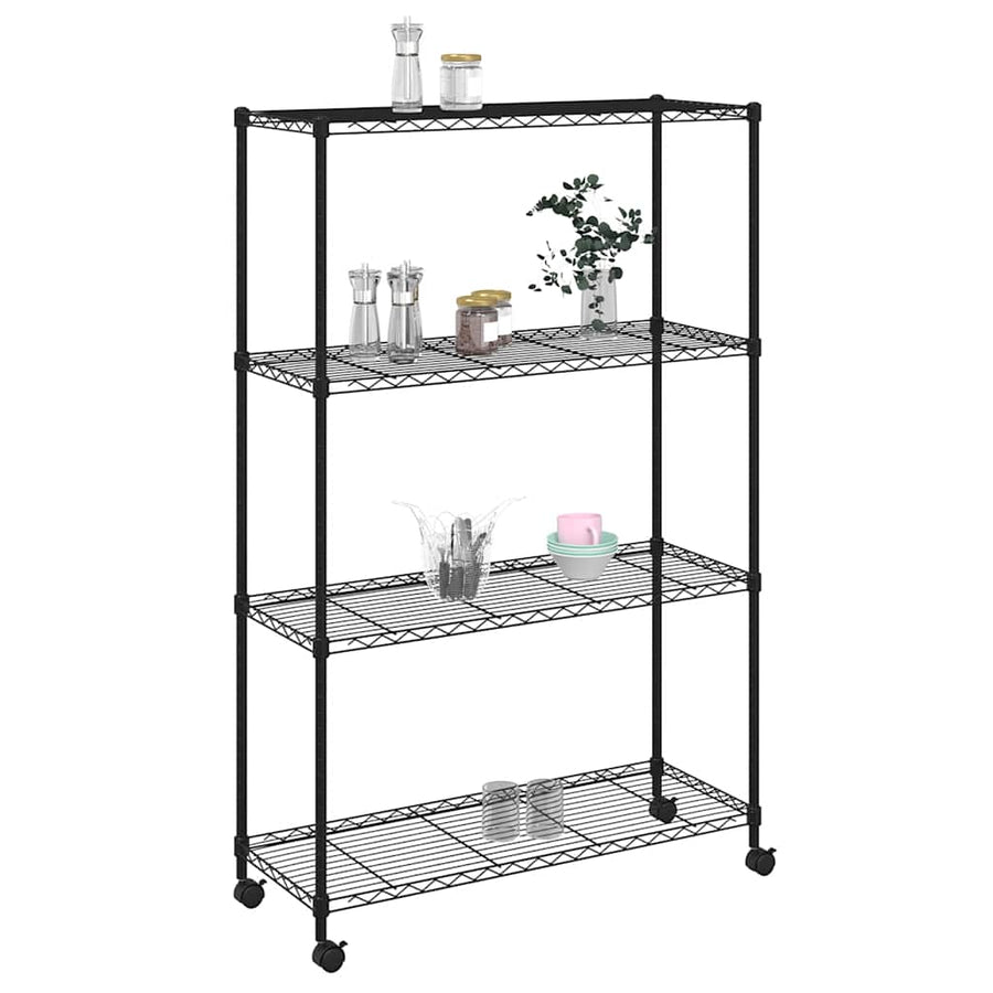4-Tier Storage Shelf with Wheels 90x35x142 cm Black 200 kg