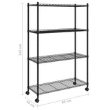 4-Tier Storage Shelf with Wheels 90x35x142 cm Black 200 kg - Close-Up Angle