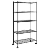5-Tier Storage Shelf with Wheels 75x35x155 cm Black 250 kg - Front View