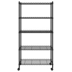 5-Tier Storage Shelf with Wheels 75x35x155 cm Black 250 kg