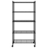 5-Tier Storage Shelf with Wheels 75x35x155 cm Black 250 kg - Side View
