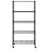 5-Tier Storage Shelf with Wheels 75x35x155 cm Black 250 kg