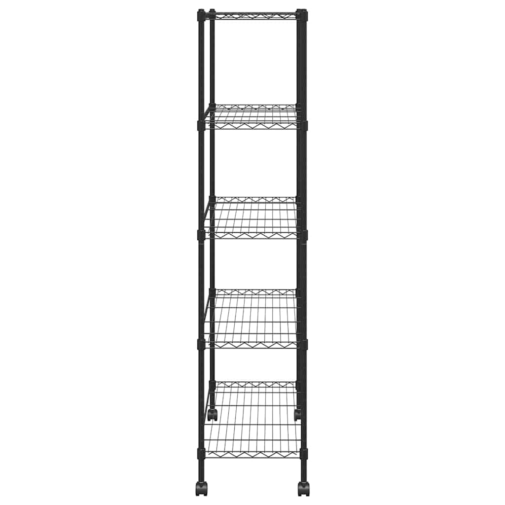 5-Tier Storage Shelf with Wheels 75x35x155 cm Black 250 kg
