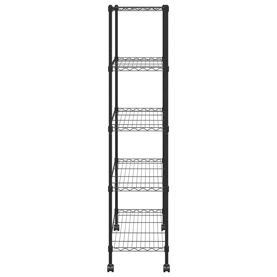 5-Tier Storage Shelf with Wheels 75x35x155 cm Black 250 kg