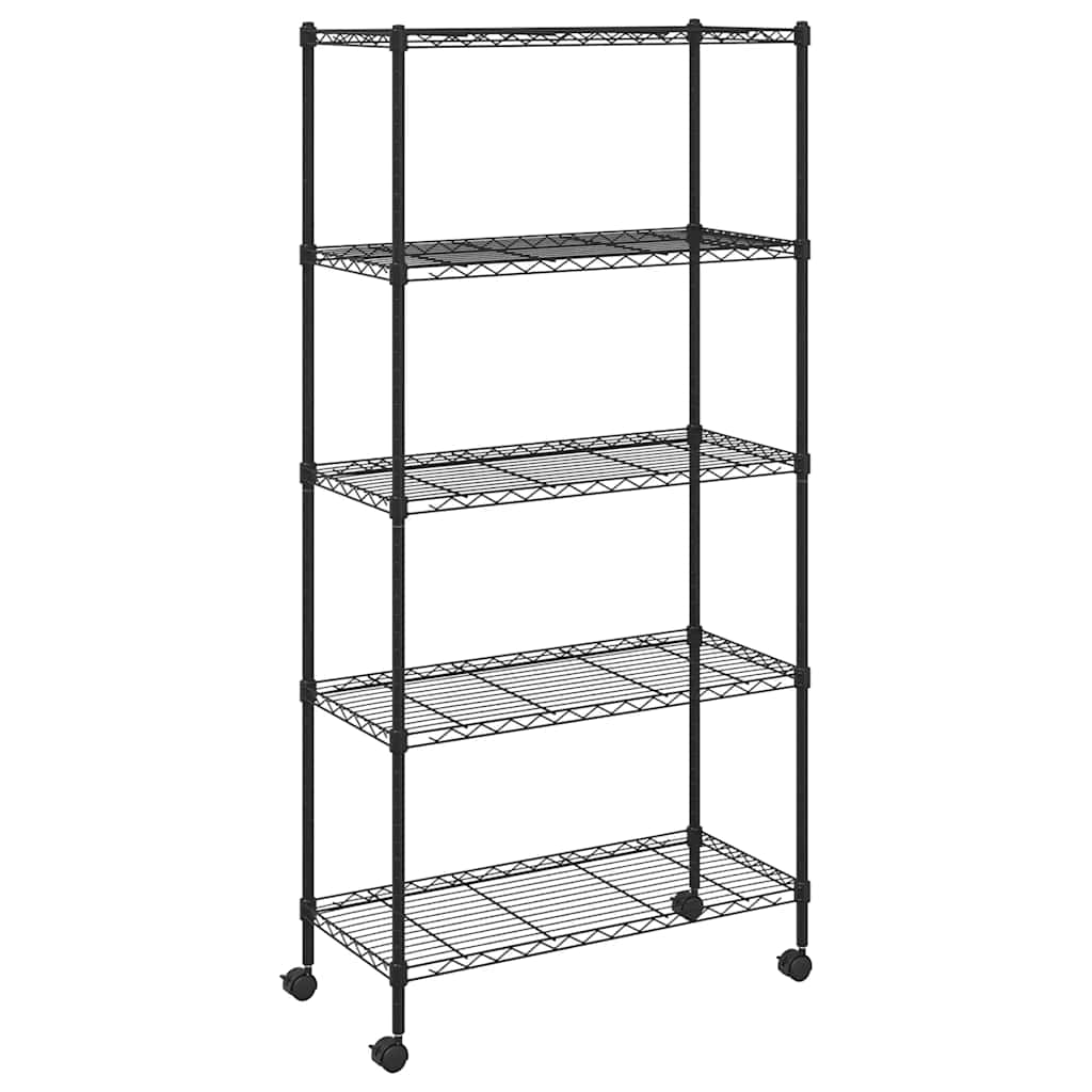 5-Tier Storage Shelf with Wheels 75x35x155 cm Black 250 kg