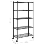 5-Tier Storage Shelf with Wheels 75x35x155 cm Black 250 kg - Top-Down View