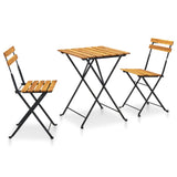 3 Piece Folding Bistro Set Solid Acacia Wood - Front View
