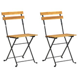 Folding Garden Chairs 2 pcs Steel and Solid Acacia Wood - Front View