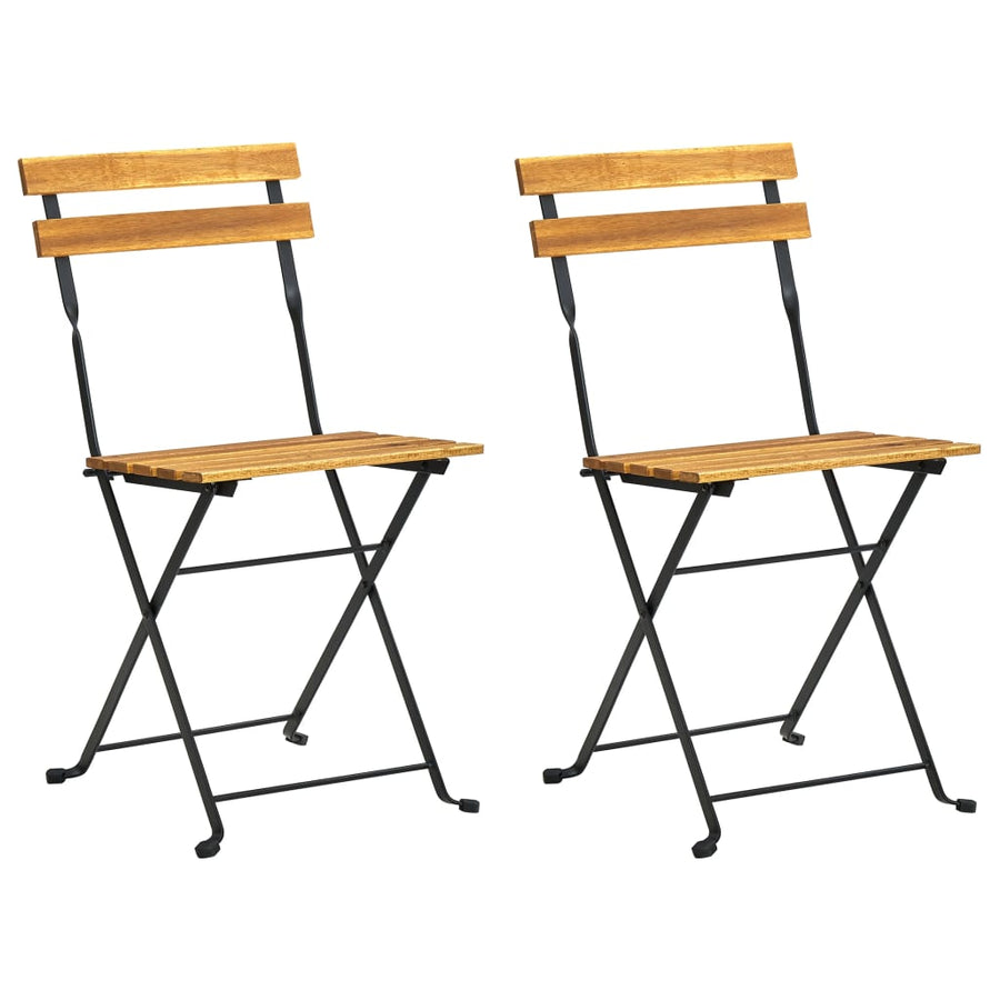 Folding Chairs 2 pcs Steel and Solid Acacia Wood