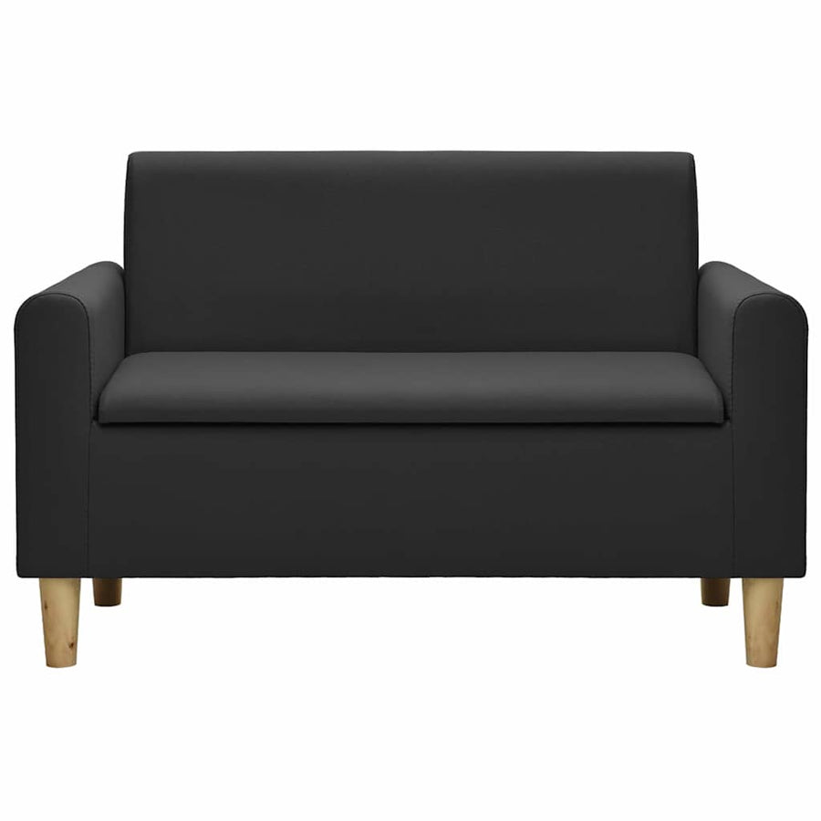 2-Seater Children Sofa Black Faux Leather