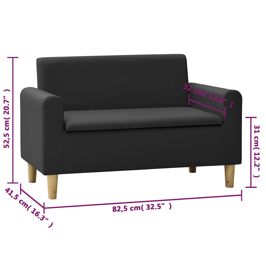 2-Seater Children Sofa Black Faux Leather