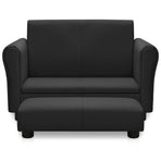 Children Sofa with Stool Black Faux Leather
