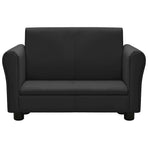 Children Sofa with Stool Black Faux Leather