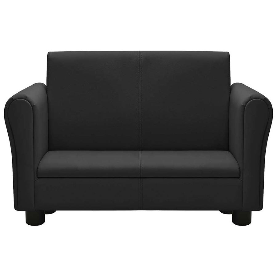 Children Sofa with Stool Black Faux Leather