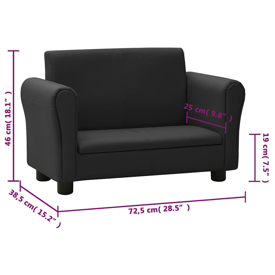 Children Sofa with Stool Black Faux Leather