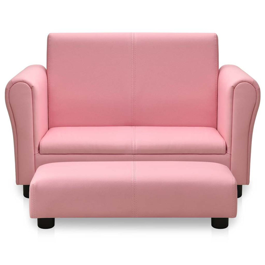 Children Sofa with Stool Pink Faux Leather