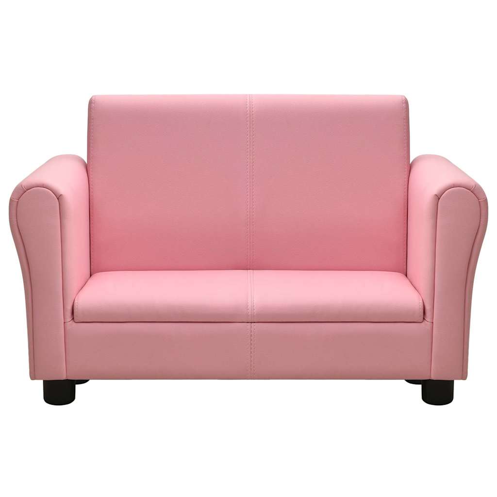 Children Sofa with Stool Pink Faux Leather
