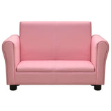 Children Sofa with Stool Pink Faux Leather