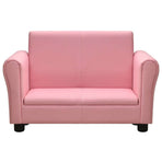 Children Sofa with Stool Pink Faux Leather