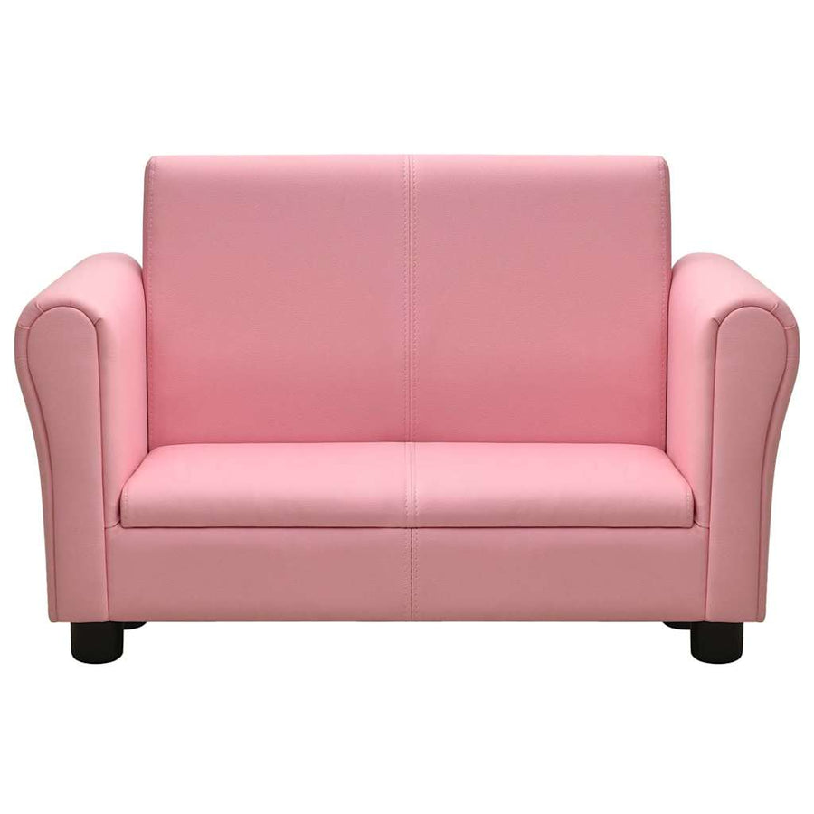 Children Sofa with Stool Pink Faux Leather