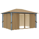 Gazebo with Curtain 400x300 cm Taupe Aluminium - Front View