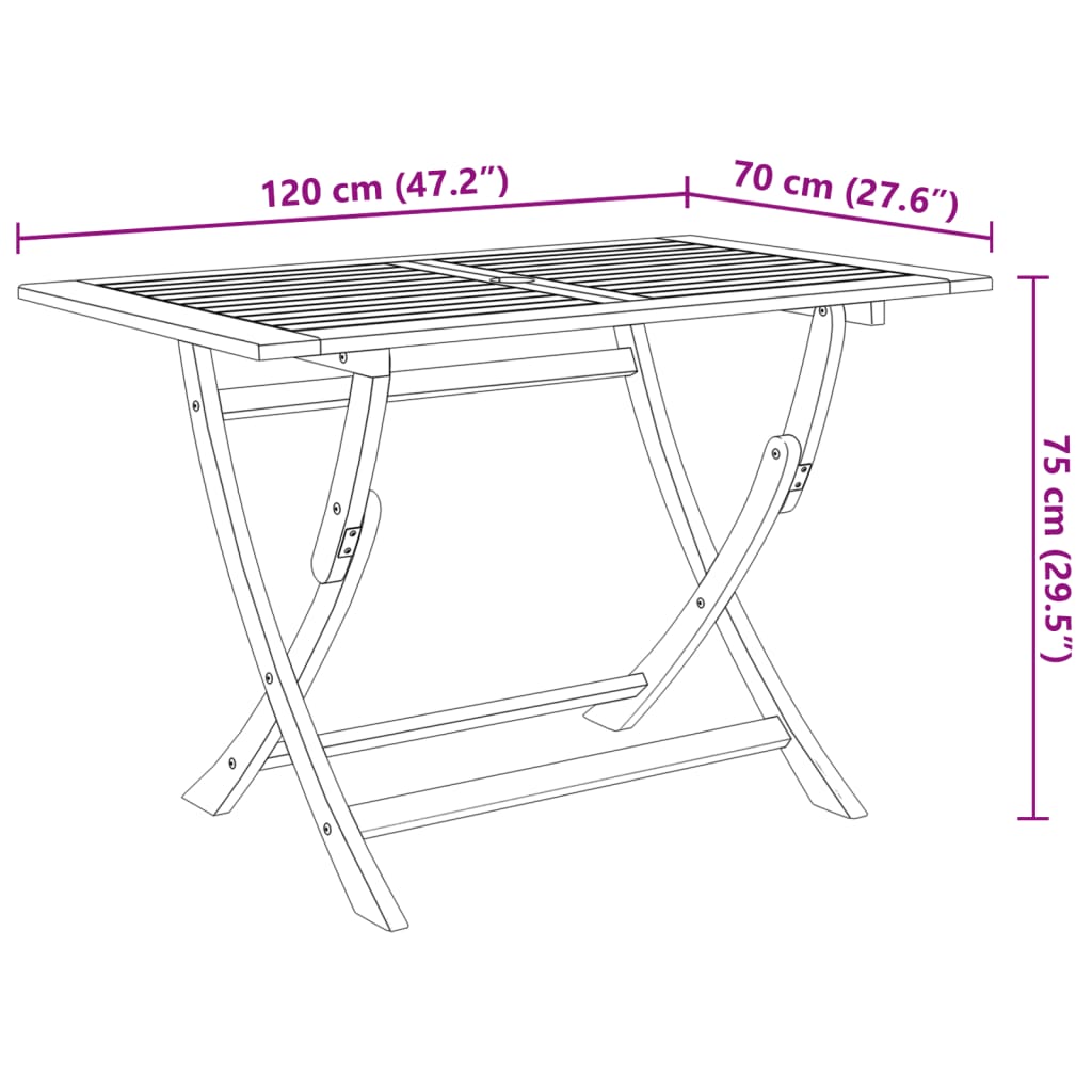 Folding Garden Table 120x70x75 cm Solid Acacia Wood