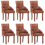Dining Chairs 6 pcs Brown Real Goat Leather