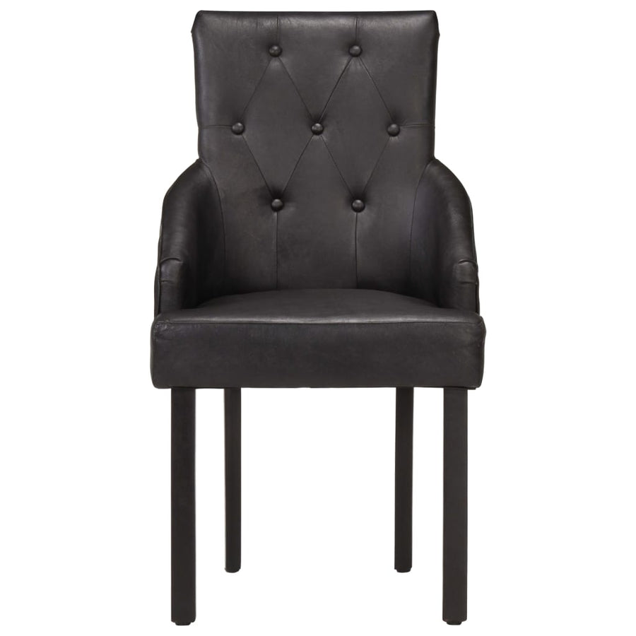 Dining Chairs 6 pcs Black Real Goat Leather