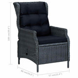 Reclining Garden Chair with Cushions Poly Rattan Dark Grey - Rear View