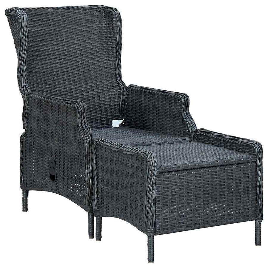 Reclining Garden Chair with Footstool Poly Rattan Dark Grey