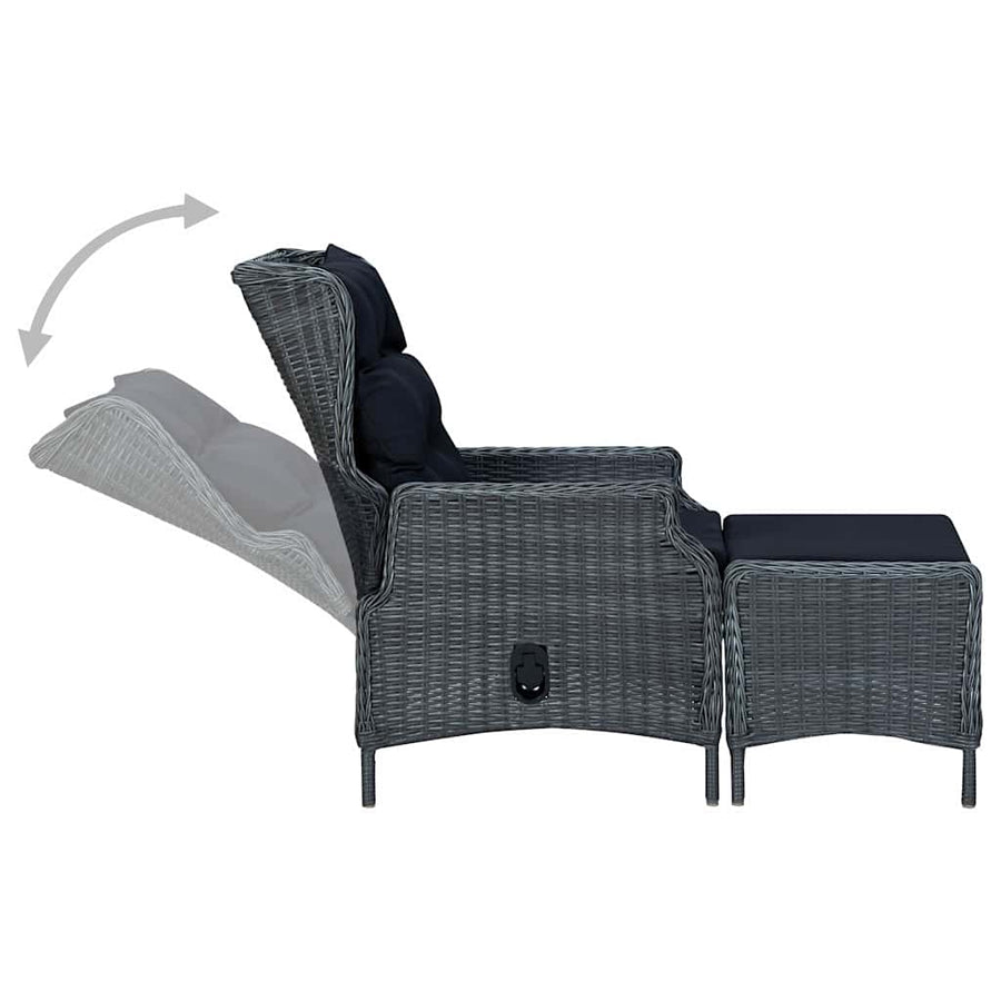 Reclining Garden Chair with Footstool Poly Rattan Dark Grey