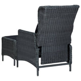 Reclining Garden Chair with Footstool Poly Rattan Dark Grey - 45-Degree Angle