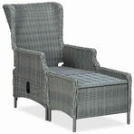 Reclining Garden Chair with Footstool Poly Rattan Light Grey